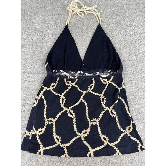 J.Crew Womens Navy & Beige Rope Print Halter Top With Deep V-Neckline - NWOT - Picture 8 of 16
